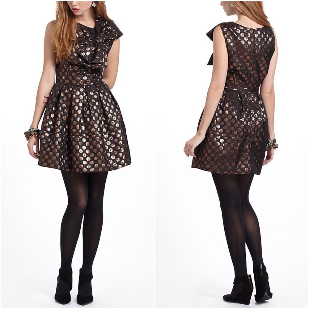 Anthropologie Black and Gold Mini Dress